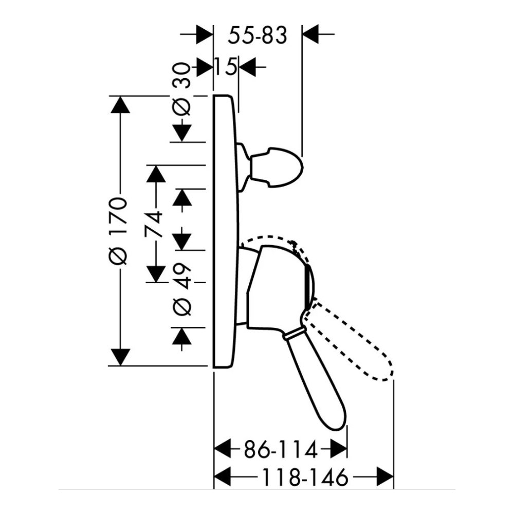 Смеситель для ванны Axor (Аксор) Carlton, однорычажный, 17415000 хром