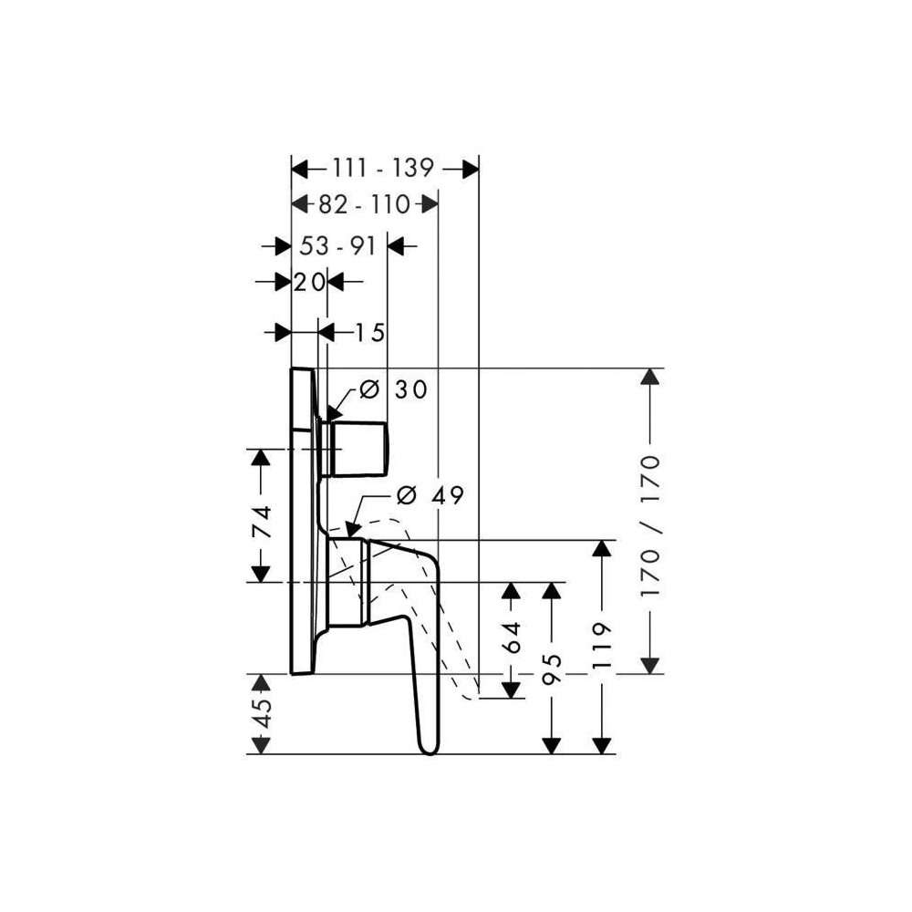 Смеситель для ванны Axor (Аксор) Bouroullec, однорычажный, 19421000 хром