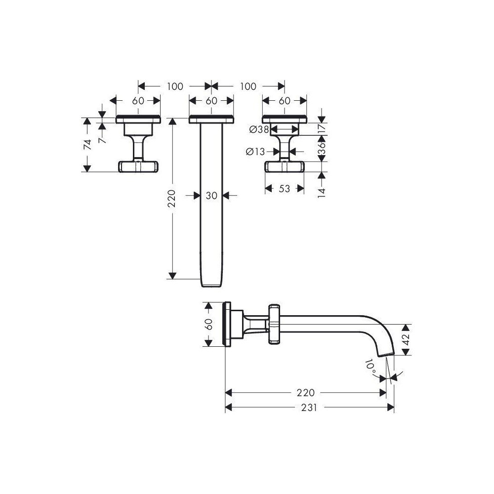 Смеситель для раковины Axor (Аксор) Citterio E, на 3 отверстия, 36107340 матовый черный хром