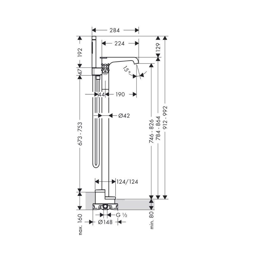 Смеситель для ванны Axor (Аксор) Citterio E, с термостатом, напольный, 36416000 хром