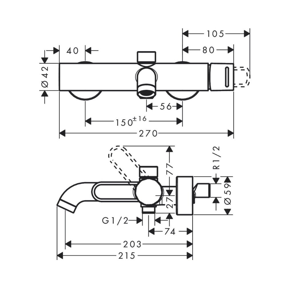 Смеситель для ванны Axor (Аксор) Uno, однорычажный, 38421000 хром