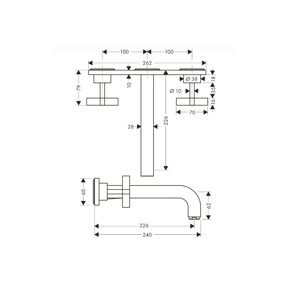 Смеситель для раковины Axor (Аксор) Citterio, на 3 отверстия, с рычаговыми рукоятками, настенный монтаж, СМ 39148000 хром