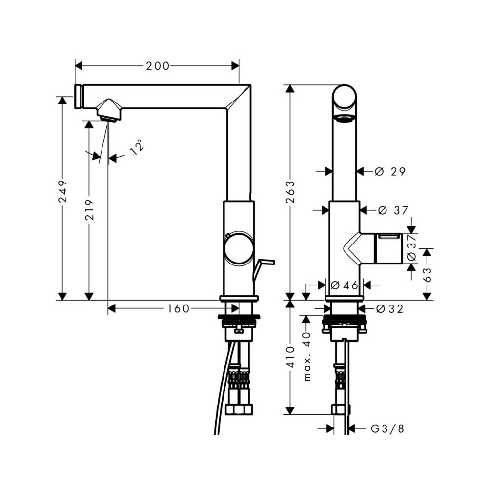 Смеситель для раковины Axor (Аксор) Uno, Select 220, со сливным гарнитуром 45016000 хром