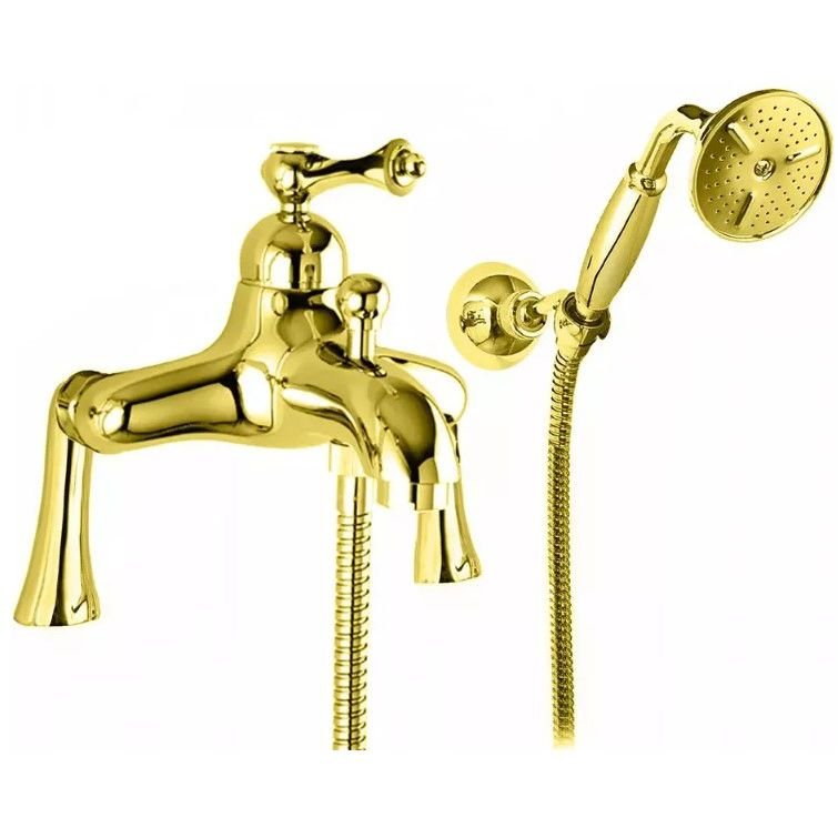 Смеситель на борт ванны Cezares (Цезарис) однорычажный с ручным душем, исполнение золото, ручка золото MARGOT-PBVM-03/24-M
