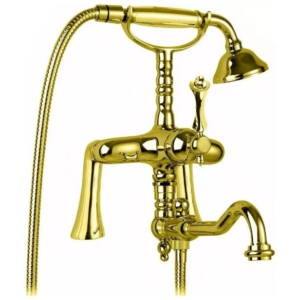 Смеситель на борт ванны Cezares (Цезарис) с поворотным изливом и ручным душем, золото, ручка золото MARGOT-PBV2-03/24-M