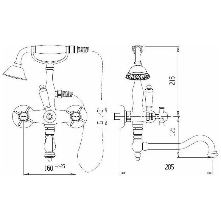 Смеситель для ванны Cezares (Цезарис) с ручным душем, с поворотным изливом, Золото NOSTALGIA-VDF-03/24-M