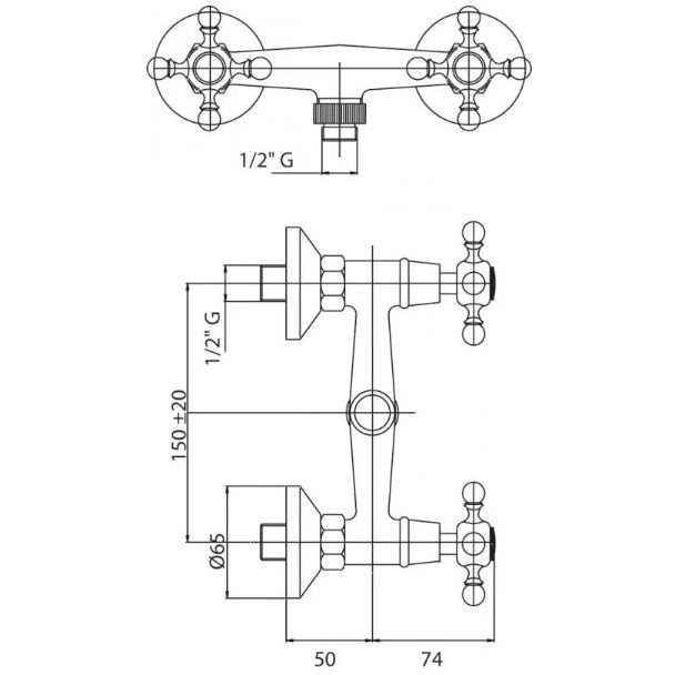 Смеситель для душа Cezares (Цезарис) в комплекте с ручным душем, Золото NOSTALGIA-D-03/24-M
