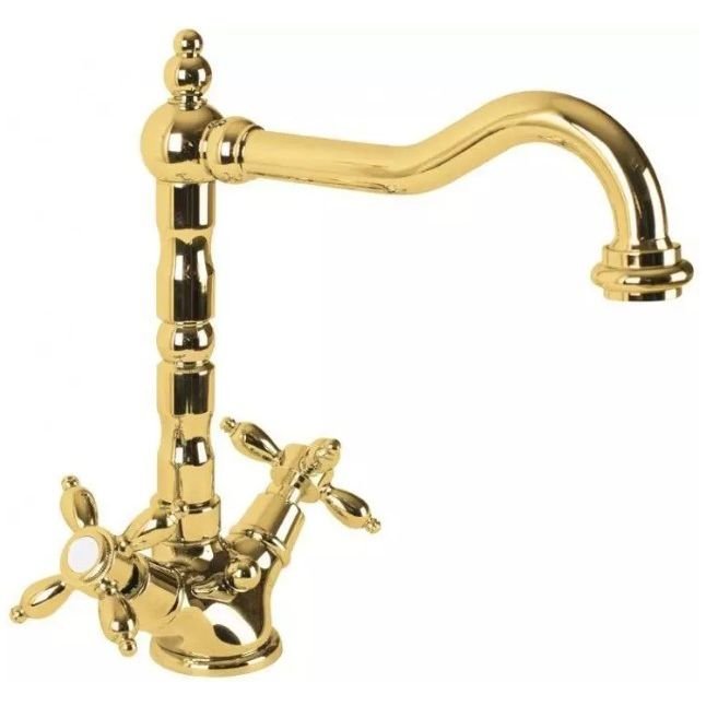 Смеситель для раковины Cezares (Цезарис) с донным клапаном золото, ручки золото NOSTALGIA-LS2-03/24
