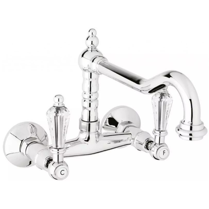 Кухонный смеситель Cezares (Цезарис) настенного монтажа, хром, ручки Swarovski DIAMOND-LLP-01-Sw