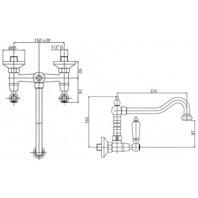 Кухонный смеситель Cezares (Цезарис) настенного монтажа, хром, ручки Swarovski DIAMOND-LLP-01-Sw