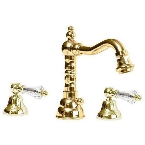 Смеситель для биде Cezares (Цезарис) на три отверстия с донным клапаном, золото, ручки Swarovski DIAMOND-BBS2-03/24-Sw
