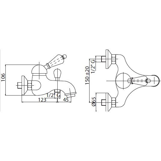 Смеситель для ванны и душа Cezares (Цезарис) однорычажный, исполнение хром, ручка хром ELITE-VM-01-M