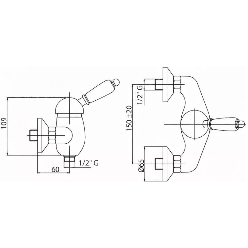 Смеситель для душа Cezares (Цезарис) в комплекте с ручным душем, исполнение золото, ручка белая ELITE-D-03/24-M