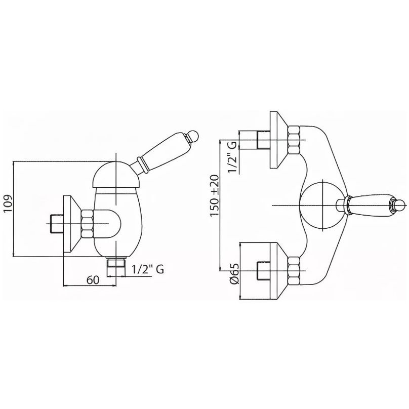 Смеситель для душа Cezares (Цезарис) в комплекте с ручным душем, исполнение золото, ручка орех ELITE-D-03/24-Nc