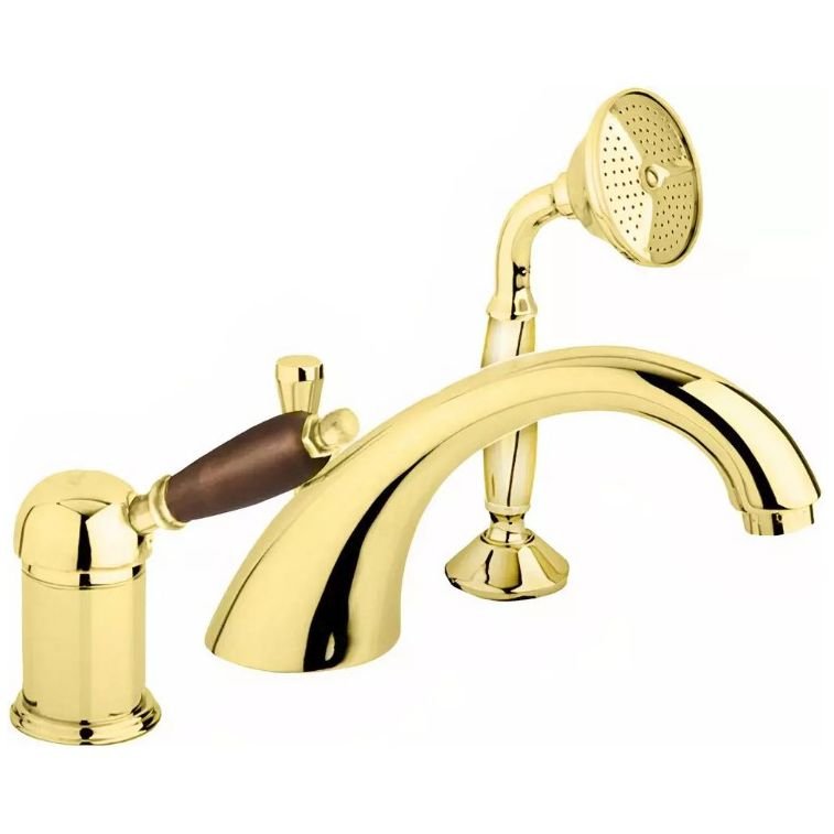 Смеситель на борт ванны Cezares (Цезарис) однорычажный с выдвижным душем и переключателем, золото ELITE-BVDM-03/24-Nc