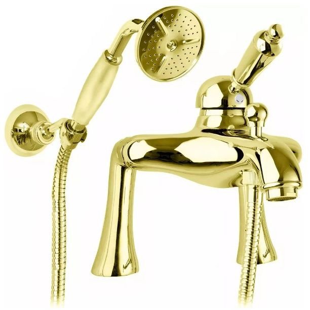 Смеситель на борт для ванны и душа Cezares (Цезарис) однорычажный, исполнение золото, ручка белая ELITE-PBVM-03/24-M