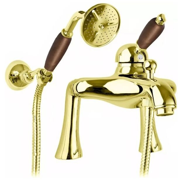 Смеситель на борт для ванны и душа Cezares (Цезарис) однорычажный, исполнение золото, ручка белая ELITE-PBVM-03/24-Nc