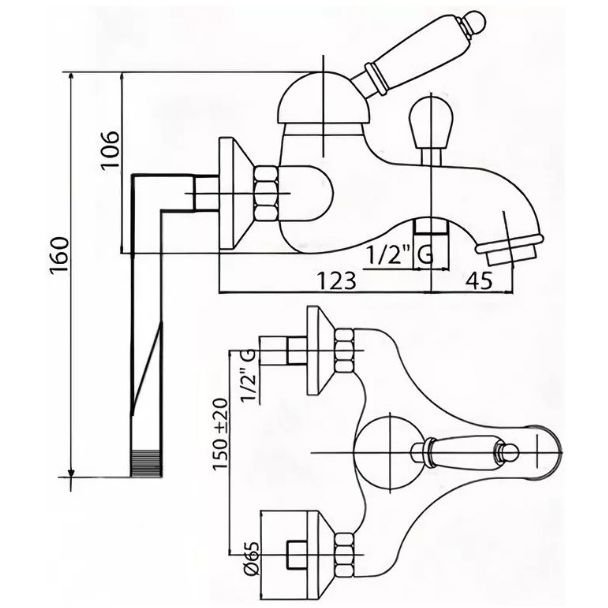 Смеситель на борт для ванны и душа Cezares (Цезарис) однорычажный, исполнение золото, ручка белая ELITE-PBVM-03/24-Nc