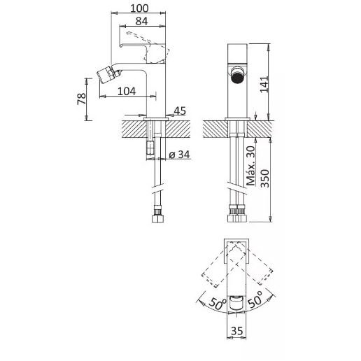 Смеситель на биде Cezares (Цезарис) однорычажный, с донным клапаном, исполнение sunrise PORTA-BS1-SR