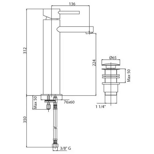 Смеситель для накладных раковин Cezares (Цезарис) с донным клапаном, исполнение хром, ручки хром OVER-LC-01-Cr