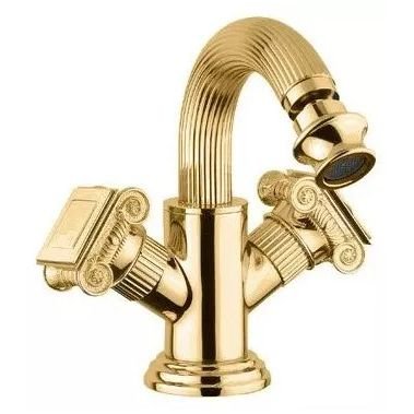 Смеситель на биде Cezares (Цезарис) с донным клапаном, золото, ручки золото OLIMP-BS2-03/24-O
