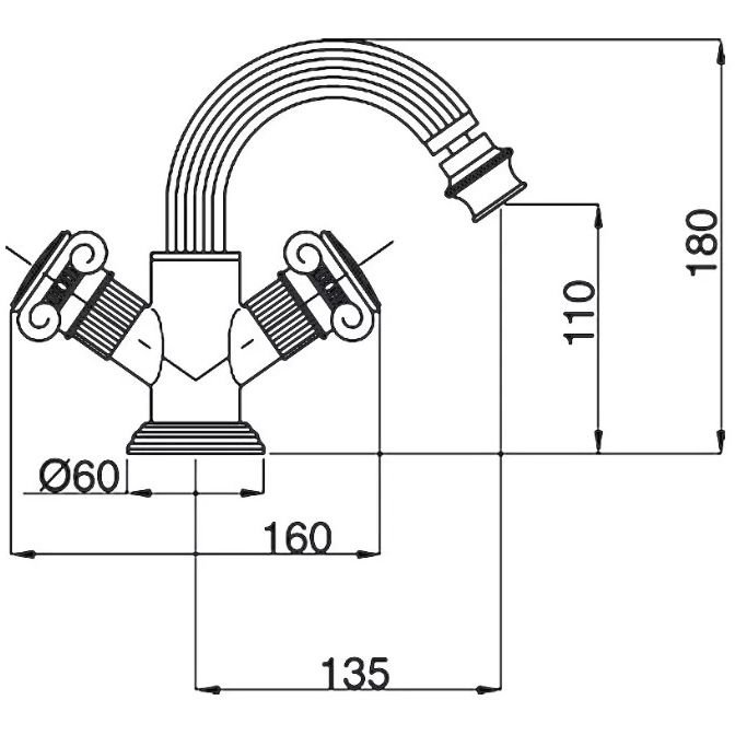 Смеситель на биде Cezares (Цезарис) с донным клапаном, золото, ручки золото OLIMP-BS2-03/24-O
