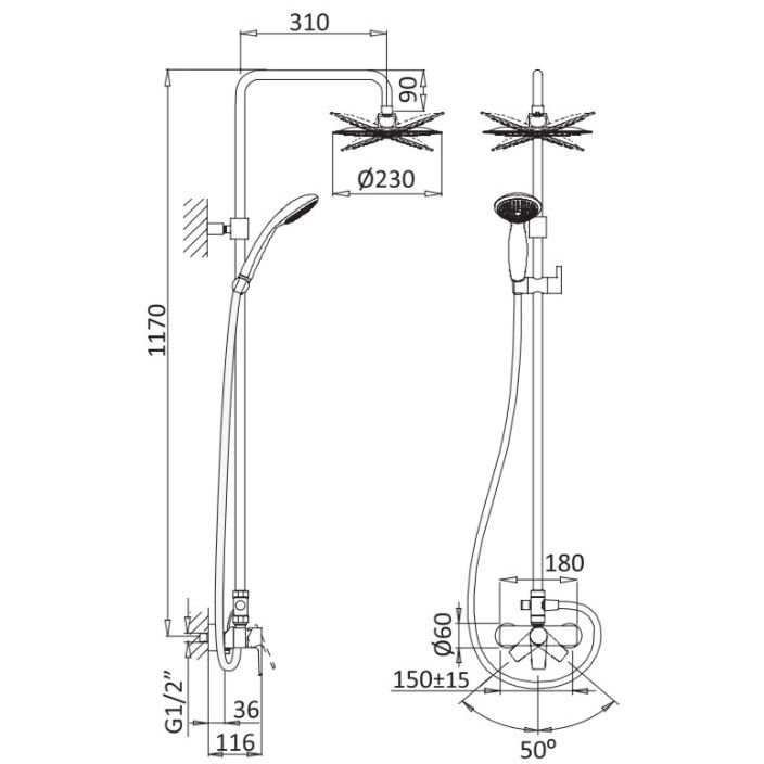 Душевая колонна Cezares (Цезарис) со смесителем для верхнего и ручного душа, исполнение белый матовый NAUTIC-CD-BIO