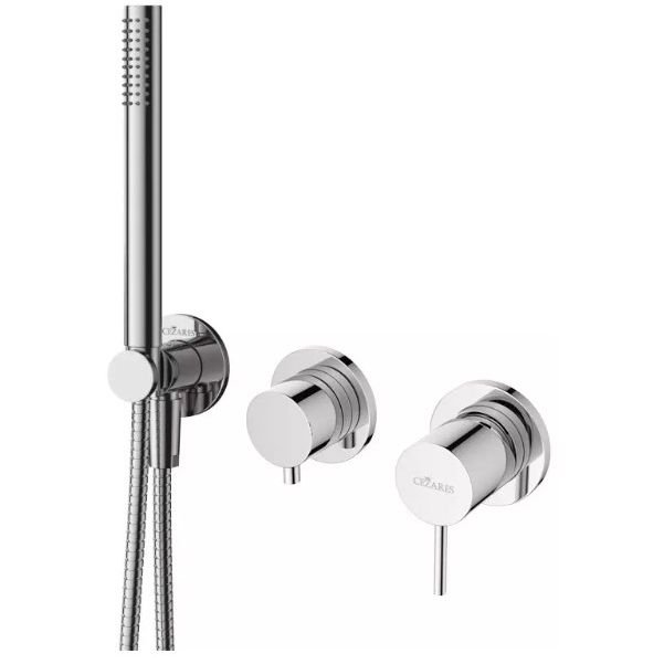 Встраиваемый Смеситель для душа Cezares (Цезарис) с переключателем на 3 выхода, в комплекте с ручным душем, исполнение Хром LEAF-DIM3-D-L-01