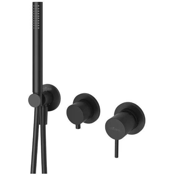 Встраиваемый Смеситель для душа Cezares (Цезарис) с переключателем на 3 выхода, в комплекте с ручным душем, исполнение Черный матовый LEAF-DIM3-D-L-NOP