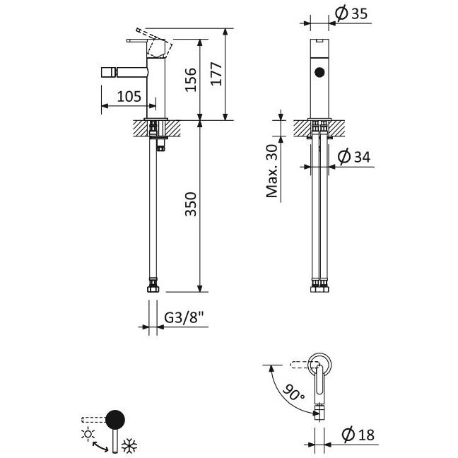 Смеситель для биде Cezares (Цезарис) однорычажный, с донным клапаном, исполнение Белый матовый LEAF-BSM-L-BIO