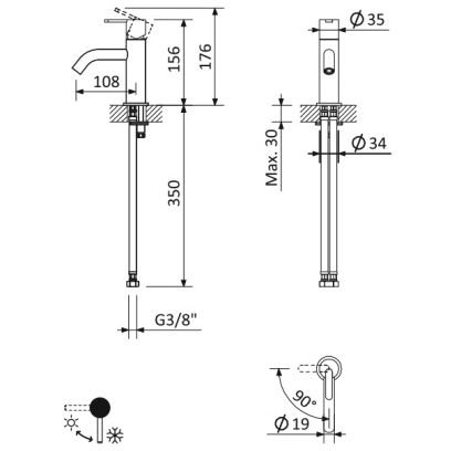 Смеситель для раковины Cezares (Цезарис) однорычажный, с донным клапаном, исполнение Sunrise LEAF-LSM2-L-SR