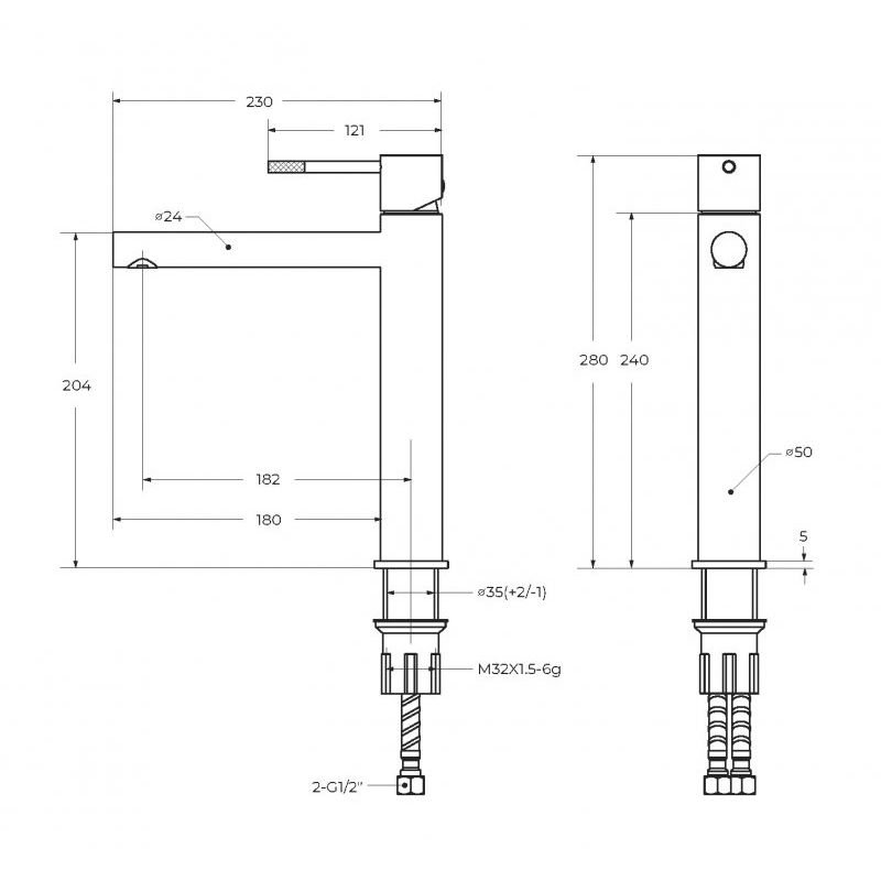 Смеситель для накладной раковины Cezares (Цезарис) однорычажный без донного клапана, брашированное золото RELAX-LC2-BORO-W0
