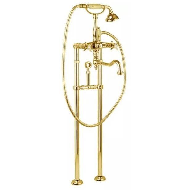 Напольный Смеситель для ванны Cezares (Цезарис) с поворотным изливом и ручным душем, с кронштейном для слива-перелива, Золото, ручка ручного душа Золото LORD-VDPS2-03/24-M