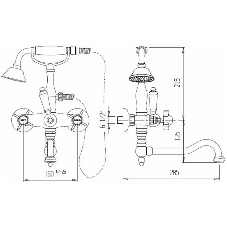 Смеситель для ванны Cezares (Цезарис) с поворотным изливом, с ручным душем, Золото, ручка ручного душа Золото LORD-VDF-03/24-M