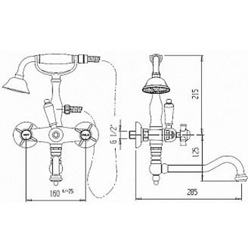Смеситель на борт ванны Cezares (Цезарис) с поворотным изливом и ручным душем, Золото, ручка ручного душа Золото LORD-PBV2-03/24-M