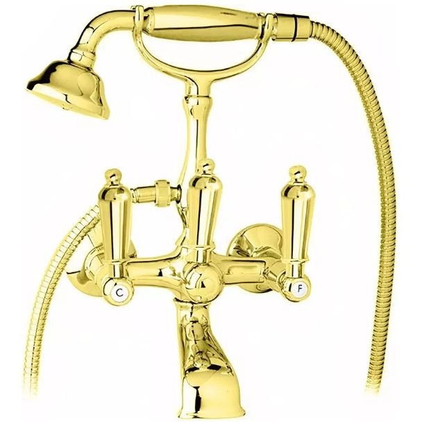 Смеситель для ванны Cezares (Цезарис) с ручным душем, исполнение золото, ручки золото FIRST-VD-03/24-M