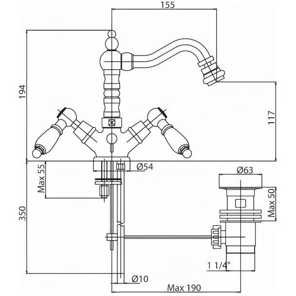 Смеситель на биде Cezares (Цезарис) с донным клапаном, исполнение хром, ручки хром FIRST-BS2-01-M