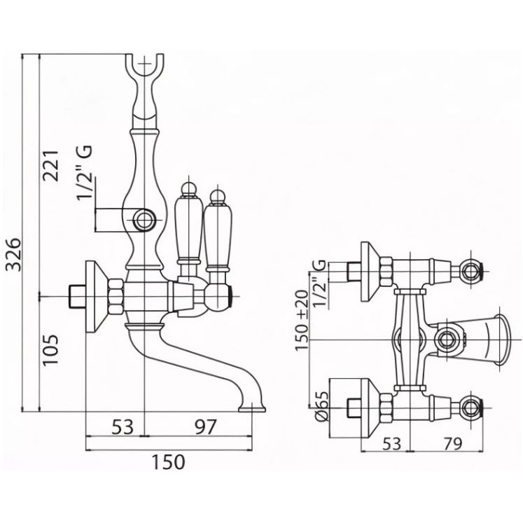 Смеситель на борт ванны Cezares (Цезарис) с ручным душем, золото FIRST-PBV-03/24-M