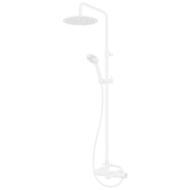 Душевая колонна Cezares (Цезарис) со смесителем для ванны, верхним и ручным душем, верхний душ из нержавеющей стали диаметр 250 мм, исполнение белый матов CZR-B-CVD-BIO