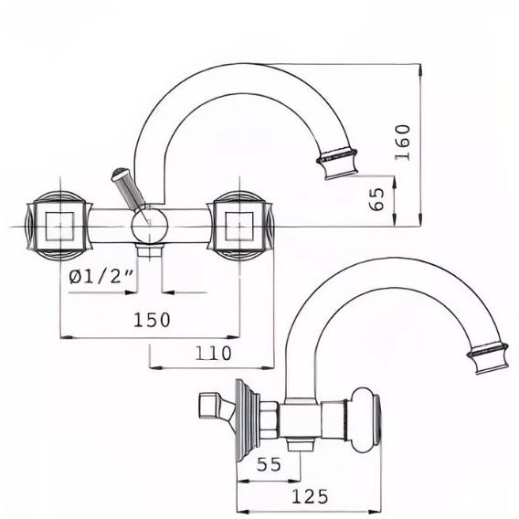 Смеситель для ванны и душа Cezares (Цезарис), исполнение хром, ручки Шар APHRODITE-V-01-M