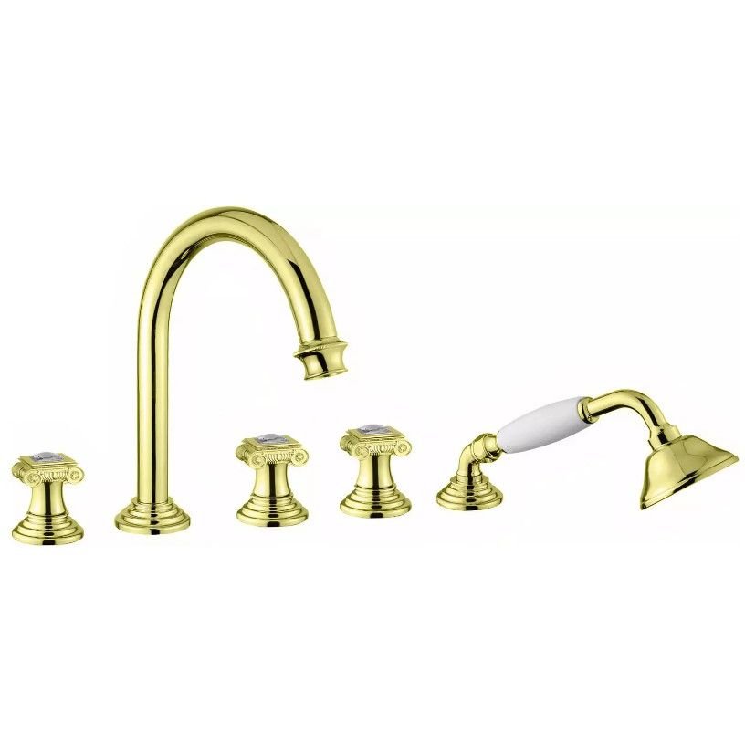 Смеситель на борт ванны Cezares (Цезарис) с выдвижным душем и переключателем, исполнение золото, ручки Swarovski APHRODITE-BVD-03/24-Sw