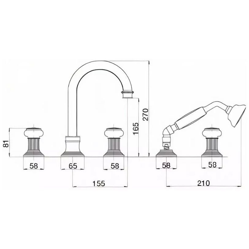 Смеситель на борт ванны Cezares (Цезарис) с выдвижным душем и переключателем, исполнение золото, ручки Swarovski APHRODITE-BVD-03/24-Sw