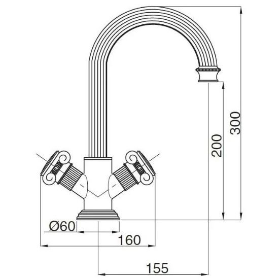 Смеситель на раковину Cezares (Цезарис) с донным клапаном, исполнение золото, ручки Swarovski APHRODITE-LS2-03/24-Sw