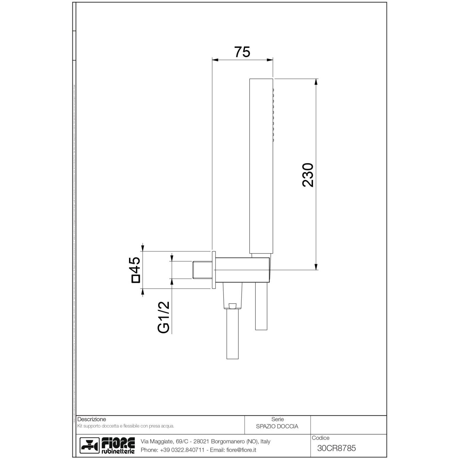 Набор для душа Fiore (Фиоре) Kube, ручной душ, душевой шланг, держатель с водоотводом, золото, 30OO8785