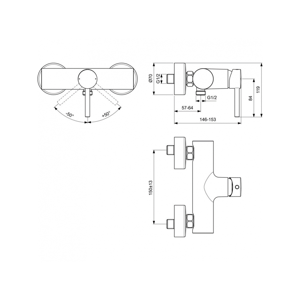 Смеситель для душа Ideal (Идеал) Standard Ceraline BC200XG Черный шелк