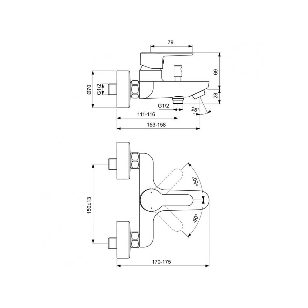 Смеситель для ванны Ideal (Идеал) Standard Sesia BC208AA хром