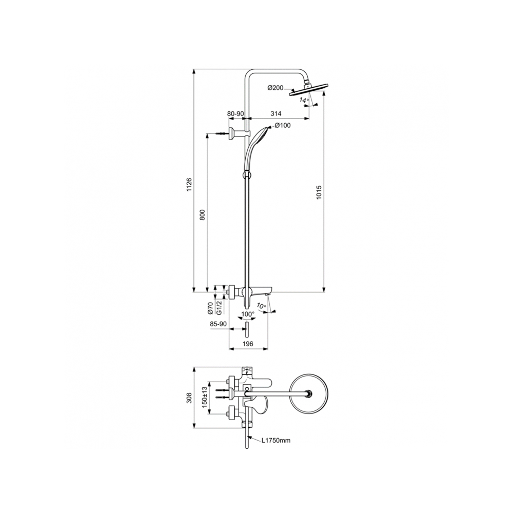 Душевая система Ideal Standard Cerafine O BC525AA хром