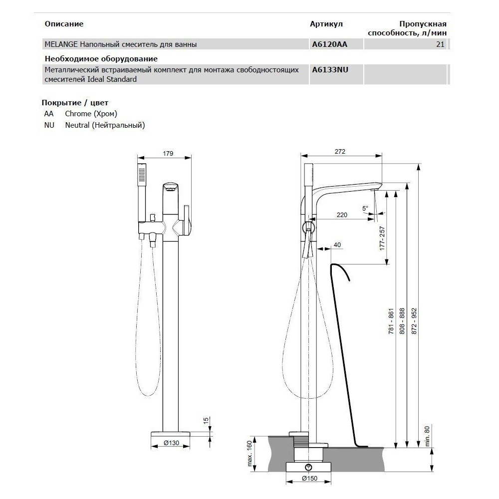 Смеситель для ванн Ideal Standard Melange A6120AA хром