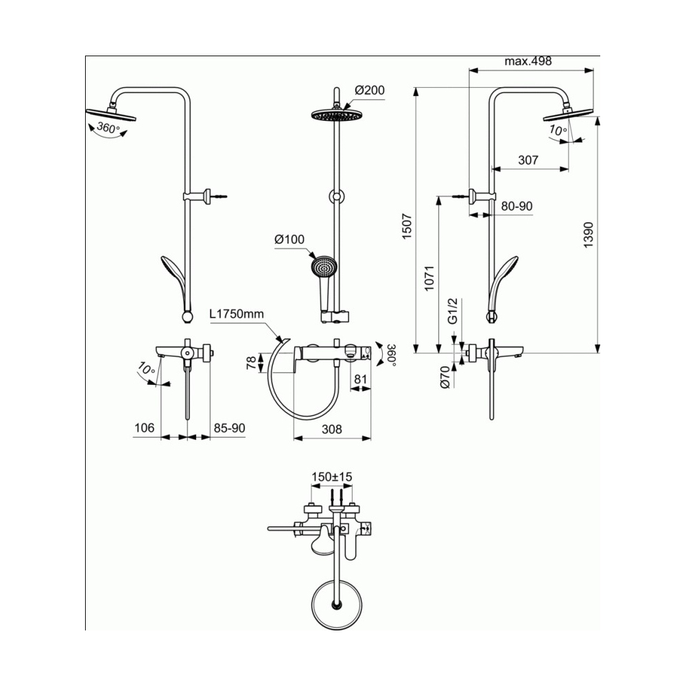 Душевая система Ideal Standard Cerafine O BC749AA хром