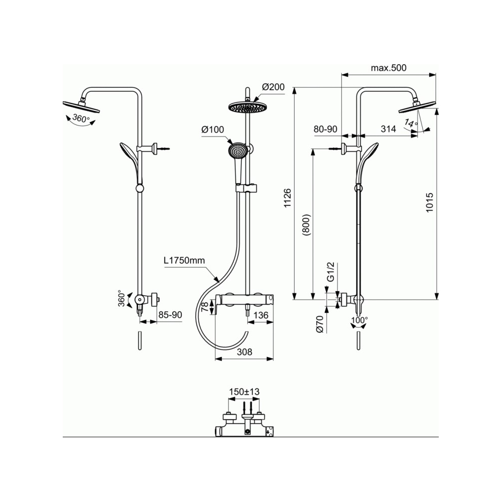 Душевая система Ideal Standard Cerafine O BC750AA хром